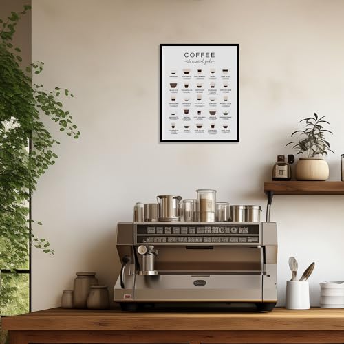 Coffee Guide Print, Coffee Wall Art, Coffee Cup Print, Coffee Lovers Gift, Kitchen Art, Office Wall Decor, Coffee Poster, Coffee Types (11X14 INCH, With Black Framed)