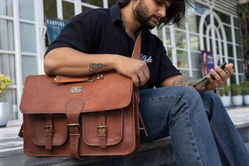 cuero Leather Messenger Bag for Men, 18 Inch Laptop Bag, Crossbody Bag Men, Vintage Handmade Leather Satchel Bag Men, Full Grain Business Briefcase Shoulder Bag for Office/Work/Travel - Dark Brown