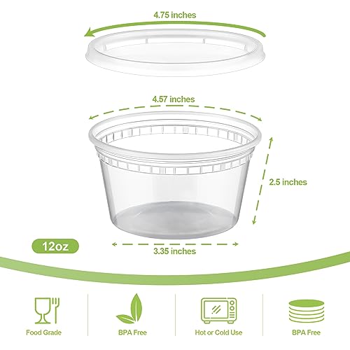 AOZITA 32 Sets 12 oz Plastic Deli Food Containers With Lids, Airtight Food Storage Containers, Freezer/Dishwasher/Microwave Safe, Soup Containers For Takeout Meal Prep Storage