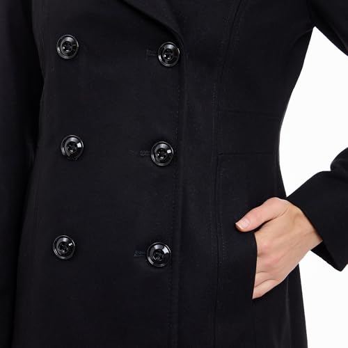 LONDON FOG womens Double Breasted Peacoat With Scarf Pea Coat, Black, Large US