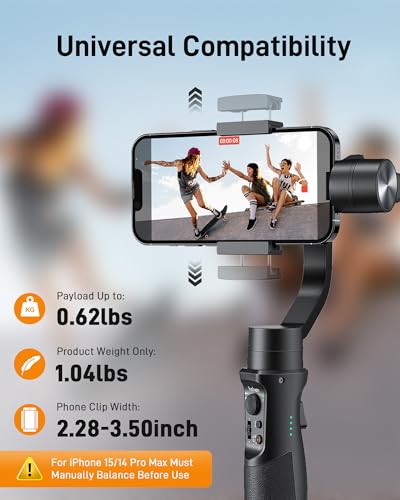 hohem iSteady Mobile Plus Gimbal Stabilizer for Smartphone, 3-Axis Phone Gimbal for Android and iPhone 15,14,13,12 PRO, Stabilizer for Video Recording with Ultra-Wide-Angle Mode, 600° Inception