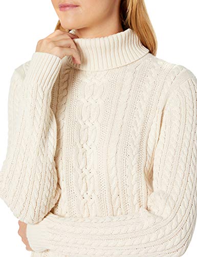 Amazon Essentials Women's Fisherman Cable Turtleneck Sweater (Available in Plus Size), Cream, Medium