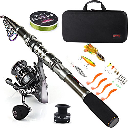 Sougayilang Fishing Rod Combos with Telescopic Fishing Pole Spinning Reels Fishing Carrier Bag for Travel Saltwater Freshwater Fishing-1.8M/5.91FT