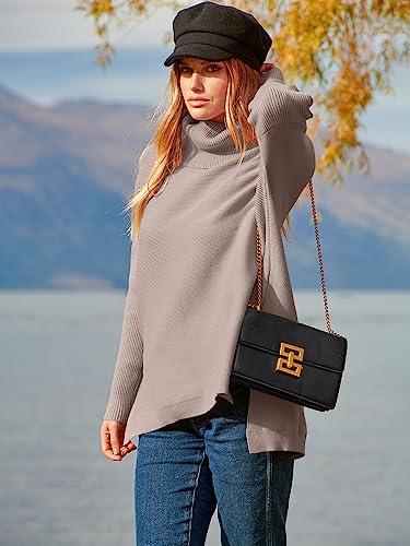 ANRABESS Women's Oversized Turtleneck Batwing Sleeve Spilt Casual Loose Knit Tunic Pullover Sweater Tops 2024 Fall Outfits Almond X-Small