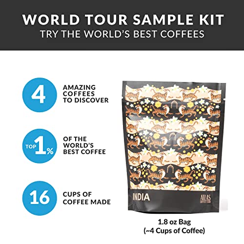 Atlas Coffee Club World of Coffee Discovery Set - Gourmet Coffee Gift Sampler - 4-Pack Variety Box of the World’s Best Single Origin Coffees - Freshly Ground Coffee