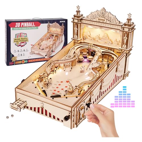 ROKR Miniature Pinball Machine-3D Wooden Puzzles for Adults-DIY Wood Model Kits for Adults-Toy Gifts for Ages 14 and Up