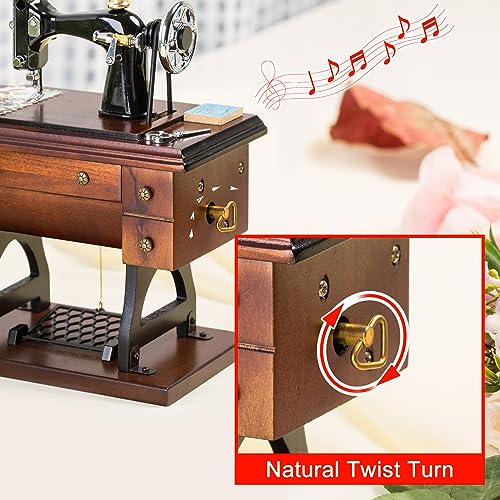 Sewing Machine Music Box Gift, Wooden Mini Musical Box Birthday for Wife Grandma Mom Friend Wind Up Mechanical Melody Fur Elise