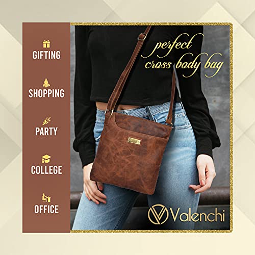 VALENCHI Women's Genuine Leather Crossbody Handbag - Shoulder Bag S Handmade (brown oily hunter)