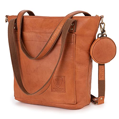 Berliner Bags Vintage Leather Shoulder Bag Verona, Handbag, Large Tote Bag for Women - Brown