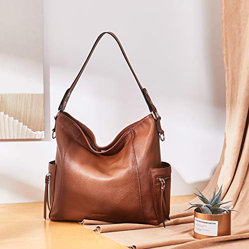 BOSTANTEN Genuine Leather Hobo Handbags Designer Tote Shoulder Bag Large Crossbody Purses for Women Brown