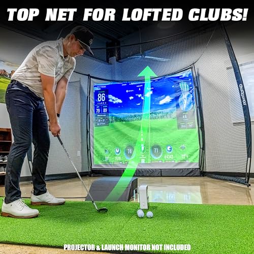 GoSports Range Cage 10 ft x 8 ft Golf Practice Hitting Net with Simulator Impact Screen