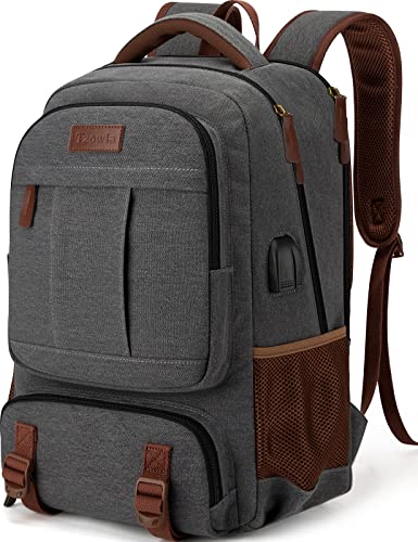 Tzowla Canvas Laptop Backpack, Bag for Men Women,Travel Work Rucksack Fits 15.6 Inch Laptop, Bookbag with USB Charging Port