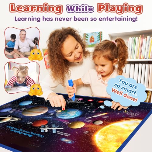 Bilingual Interactive Solar System Poster for Kids Learning and Educational Toys, Talking Educational Space Theme Wall Decor Ages 3 to 12 Years Old, Learning Chart for Preschool and Classroom