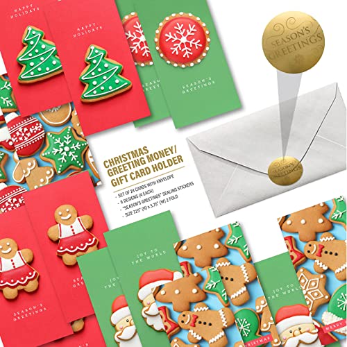 24 PCS Christmas Holiday Greeting Cards Money/Gift Card Holder for Cash, Checks, or Gift Cards with 24 White Envelopes