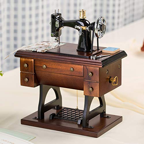 Sewing Machine Music Box Gift, Wooden Mini Musical Box Birthday for Wife Grandma Mom Friend Wind Up Mechanical Melody Fur Elise