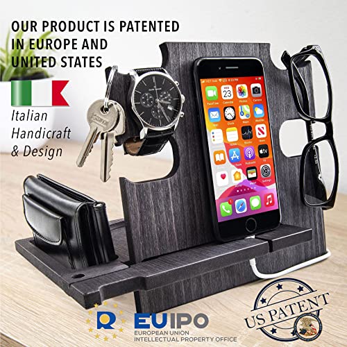 GRETAOTO Personalized Wood Phone Docking Station Gift for Men Bedside Nightstand Charging Station Organizer Mens Accessories Phone Stand Anniversary Birthday Gifts for Dad Him Husband