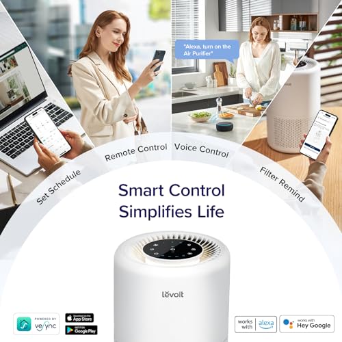 LEVOIT Air Purifier for Home Bedroom, Smart WiFi Alexa Control, Covers up to 916 Sq.Foot, 3 in 1 Filter for Allergies, Pollutants, Smoke, Dust, 24dB Quiet for Bedroom, Core 200S-P, White