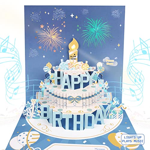 DTESL Musical Birthday Cards with Light and Music, Blowable, 3D Birthday Popup Cards for Men & Women– Plays Hit Song 'HAPPY Birthday'