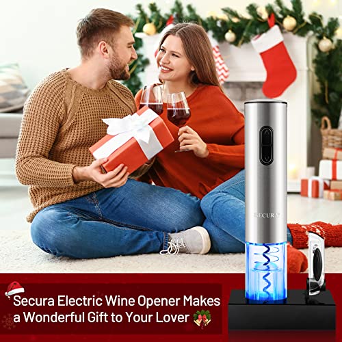 Secura Electric Wine Opener, Automatic Electric Wine Bottle Corkscrew Opener with Foil Cutter, Rechargeable (Stainless Steel)