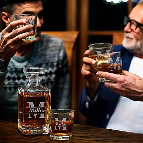 The Wedding Party Store, Custom Engraved Groomsmen - Whiskey Decanter Set and 4 Glasses Set - Personalized and Monogrammed with WPS Styles