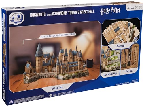 4D Build, Harry Potter Deluxe Hogwarts Castle with Astronomy Tower & Great Hall Over 2ft. Wide Model Kit 384 Pcs | 3D Puzzles for Adults & Teens 12+