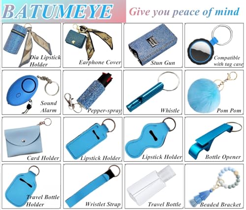 BATUMEYE Gift Set for Woman with Bottle Opener, Card Holder, Wristlet Strap, Whistle, Travel Bottle Holder(Bag Blue)