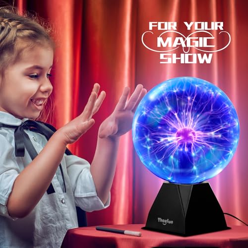 Theefun Blue Plasma Ball: 8 Inch Plasma Globe Touch & Sound Sensitive Plasma Ball Lamp Electric Ball Lightning Novelty Light for Parties, Home, Prop, Decoration, Christmas Gifts