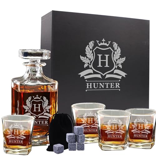 The Wedding Party Store, Custom Engraved Groomsmen - Whiskey Decanter Set and 4 Glasses Set - Personalized and Monogrammed with WPS Styles