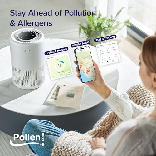 LEVOIT Air Purifier for Home Bedroom, Smart WiFi Alexa Control, Covers up to 916 Sq.Foot, 3 in 1 Filter for Allergies, Pollutants, Smoke, Dust, 24dB Quiet for Bedroom, Core 200S-P, White