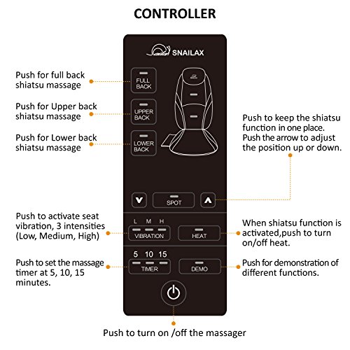 Snailax Back Massager with Soothing Heat, Electric Deep Tissue Shiatsu Kneading Back Massage Chair Pad,Vibration Seat Cushion Chair Massager, Home Office Chair Use, Gift