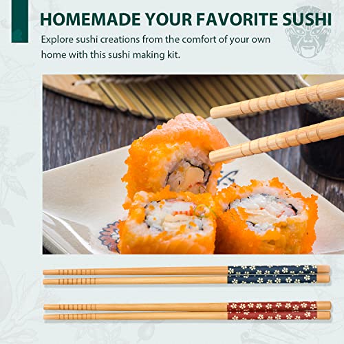 Soeos Beginner Sushi Making Kit, Sushi Making Kit for Beginners with 2 Sushi Rolling Mats, 5 Pairs Chopsticks, 1 Paddle, 1 Spreader, 1 Cotton Bag, Sushi Making Kit Gift Set, Sushi Maker Kit