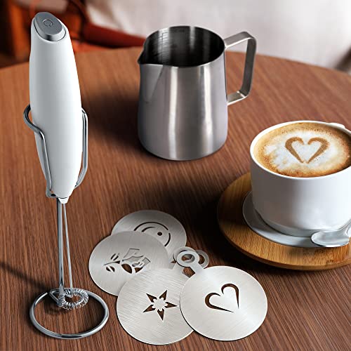 Milk Boss Milk Frother for Coffee Complete Set Coffee Gift With Upgraded Ultra Stand - Handheld Foam Maker - Whisk Drink Mixer for Coffee, Mini Hand Blender - Frother, Stencils & Frothing Pitcher