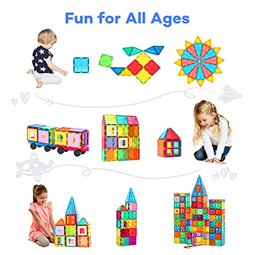 Anbalulu Magnetic Tiles, 100PCS Magnetic Blocks for Kids, Magnet Building Set with 2 Cars, Construction Building Set,STEM Sensory Educational Toys Gift for Toddlers Kids 3 4 5 6 7 8 9 Year Old