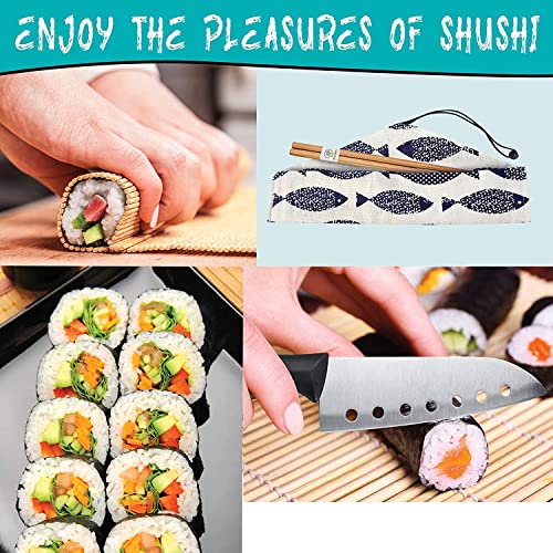 Sushi Making Kit, 22 in 1 Sushi Roller Maker Bazooker Kit with Bamboo Mats, Chef's Knife, Chopsticks, Sauce Dishes, Rice Spreader, Avocado Slicer for Beginners, Family, Friends, Home