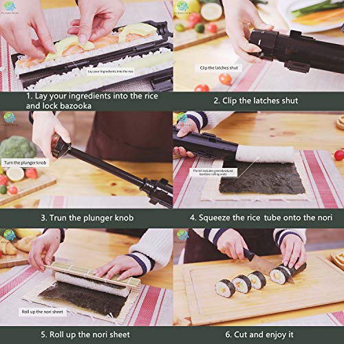 FUNGYAND Sushi Making Kit, All in One Sushi Bazooka Maker with Mats, Bamboo Chopsticks, Avocado Slicer, Paddle, Spreader, Sushi Knife, Chopsticks Holder, Cotton Bag, DIY Roller Machine