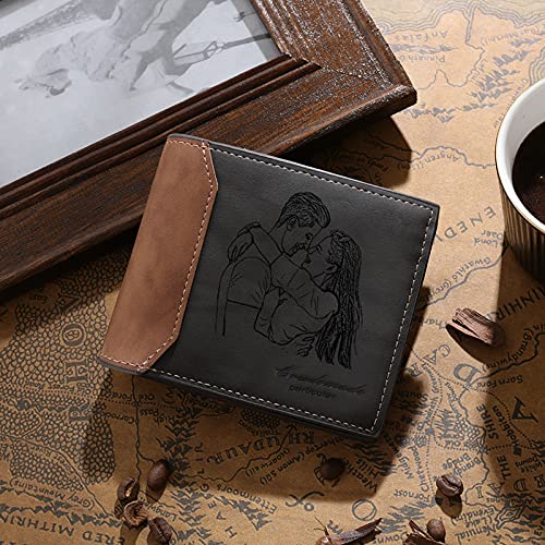 REMFACIO Custom Wallets for Men Personalized Mens Wallets Customized Leather Wallet with Photo Engraved Wallets for Dad Husband Boyfriend (Style 1)