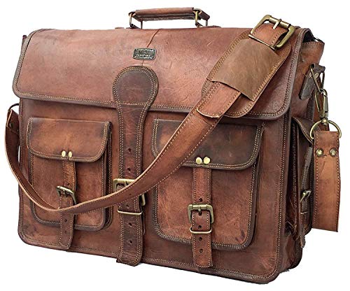 cuero Leather Messenger Bag for Men, 18 Inch Laptop Bag, Crossbody Bag Men, Vintage Handmade Leather Satchel Bag Men, Full Grain Business Briefcase Shoulder Bag for Office/Work/Travel - Dark Brown