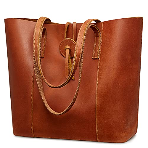 S-ZONE Vintage Genuine Leather Tote Bag for Women Large Shoulder Purse Handbag