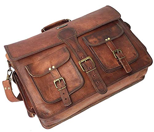 cuero Leather Messenger Bag for Men, 18 Inch Laptop Bag, Crossbody Bag Men, Vintage Handmade Leather Satchel Bag Men, Full Grain Business Briefcase Shoulder Bag for Office/Work/Travel - Dark Brown