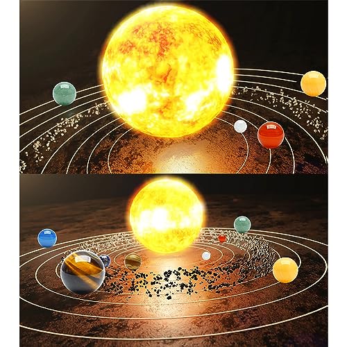 Natural Gemstones Solar System Model Multicolor Space Decor 8 Planets Model Kit Chakra Reiki Healing Crystal Ball Set Gift for Boys Girls Men Women Kids