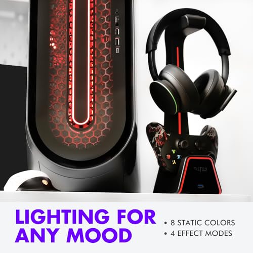 Tilted Nation 3 in 1 Gaming Headset and Controller Stand for PS5 and Xbox Series X Charging Station - Game Controller Holder and Headphone Stand for Desk with PlayStation and Xbox Magnetic Charger