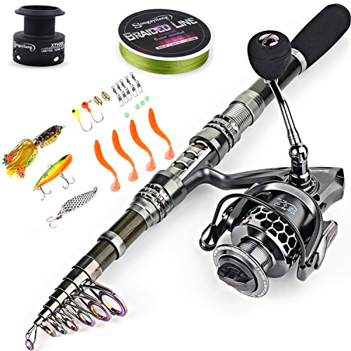 Sougayilang Fishing Rod Combos with Telescopic Fishing Pole Spinning Reels Fishing Carrier Bag for Travel Saltwater Freshwater Fishing-1.8M/5.91FT