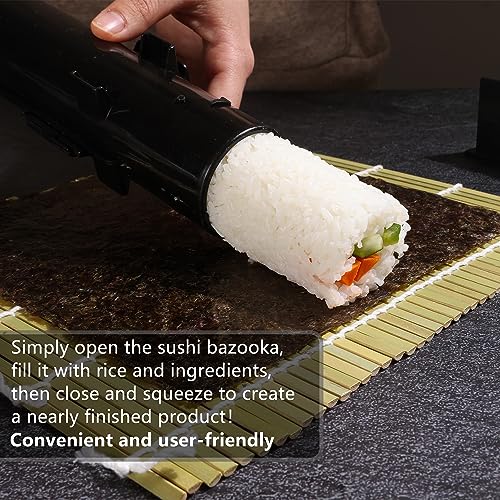 FUNGYAND Sushi Making Kit, All in One Sushi Bazooka Maker with Mats, Bamboo Chopsticks, Avocado Slicer, Paddle, Spreader, Sushi Knife, Chopsticks Holder, Cotton Bag, DIY Roller Machine