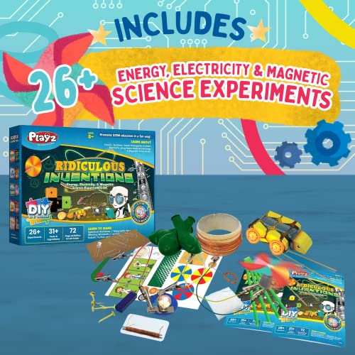 Playz Ridiculous Inventions Science Kits for Kids - Energy, Electricity & Magnetic Experiments Set - Build Electric Circuits, Motors, Telegraphic Messages, Robotics & more Kids Educational Toys