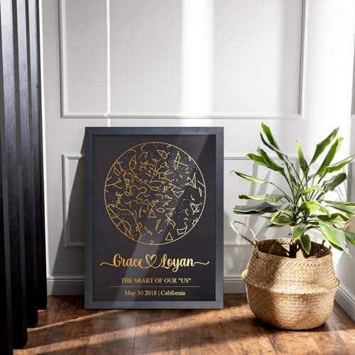 Custom Star Map with Dates & Place, Circular Star Map Anniversary Gifts for Him and Her, Custom Poster Special Occasion Star Chart Wall Art - Great Anniversary, Engagement, Wedding Romantic Gift