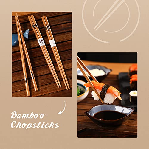 Delamu Sushi Making Kit, Bamboo Sushi Mat, Including 2 Sushi Rolling Mats, 5 Pairs of Chopsticks, 1 Paddle, 1 Spreader, 1 Beginner Guide PDF, Beginner Sushi Kit, Sushi Plates