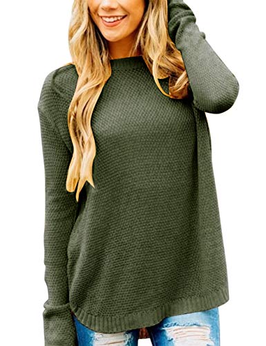 MEROKEETY Women's 2024 Fall Long Sleeve Oversized Crew Neck Solid Color Knit Pullover Sweater Tops, Green L