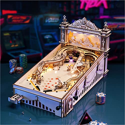 ROKR Miniature Pinball Machine-3D Wooden Puzzles for Adults-DIY Wood Model Kits for Adults-Toy Gifts for Ages 14 and Up