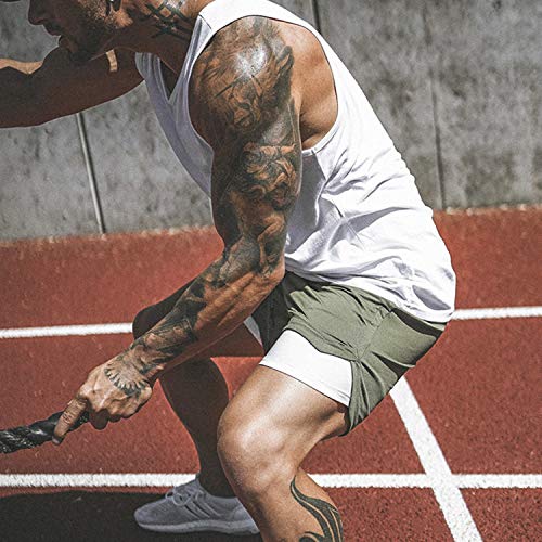 Leidowei Men's 2-in-1 Gym Running Shorts Lightweight Workout Athletic Training 7" Short Pants with Zip Pockets Green XL