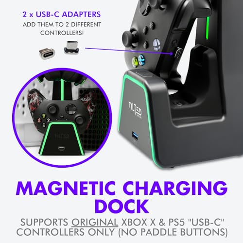 Tilted Nation 3 in 1 Gaming Headset and Controller Stand for PS5 and Xbox Series X Charging Station - Game Controller Holder and Headphone Stand for Desk with PlayStation and Xbox Magnetic Charger